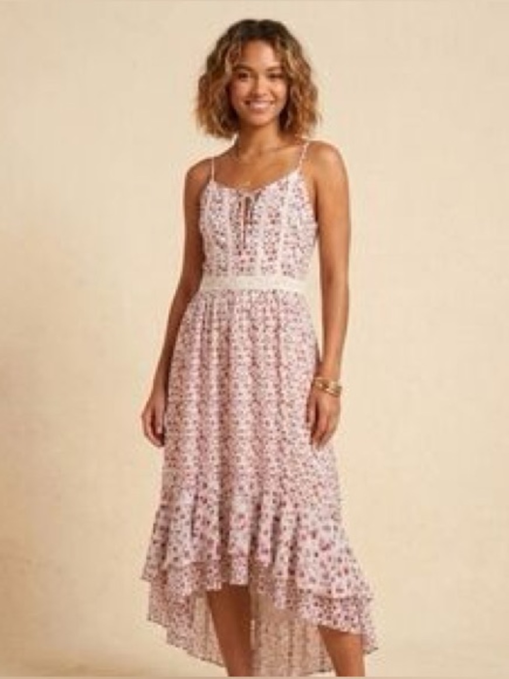 Japna Floral Maxi Dress with Orange and Pink Accents